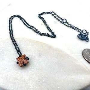 Gunmetal Gray Chain With Copper Drusy Square Prong Set Pendant Necklace 16”